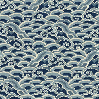 Pattern of stylized waves in blue and gray on a matching background