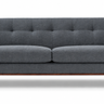Oslo sofa in charcoal upholstery with a tufted back and tapered legs, front view.