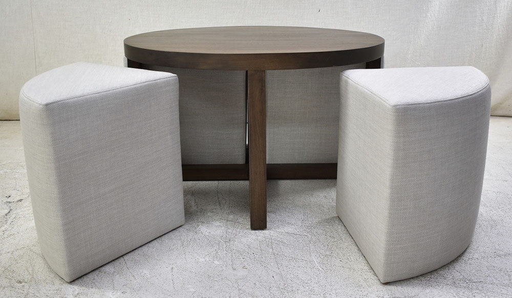 Open view of coffee table with wedge ottomans
