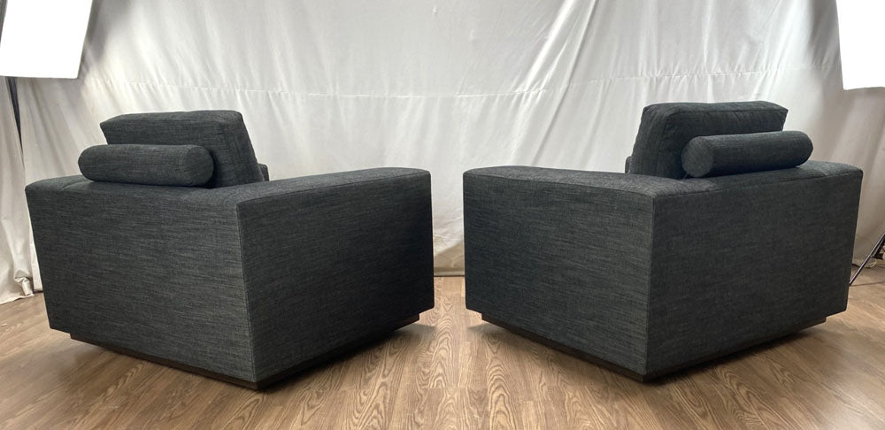 Rear view of custom swivel chair pair