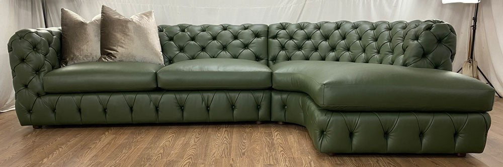 Diamond-tufted leather sectional