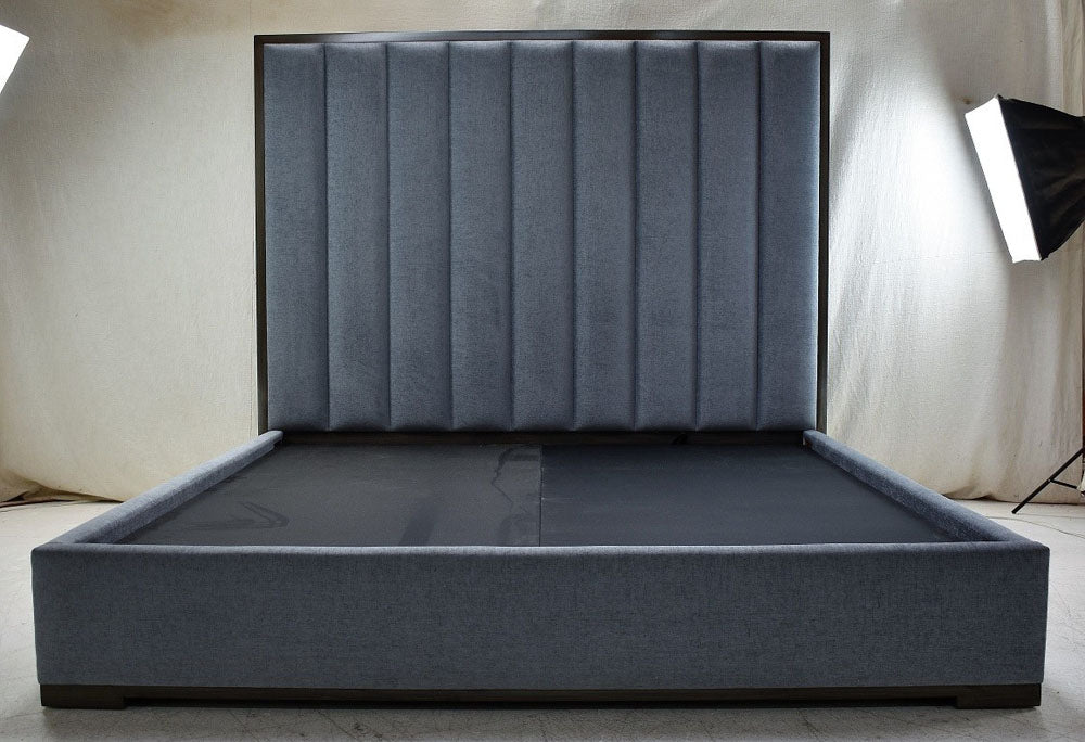 King bed, vertical channels with wood trim