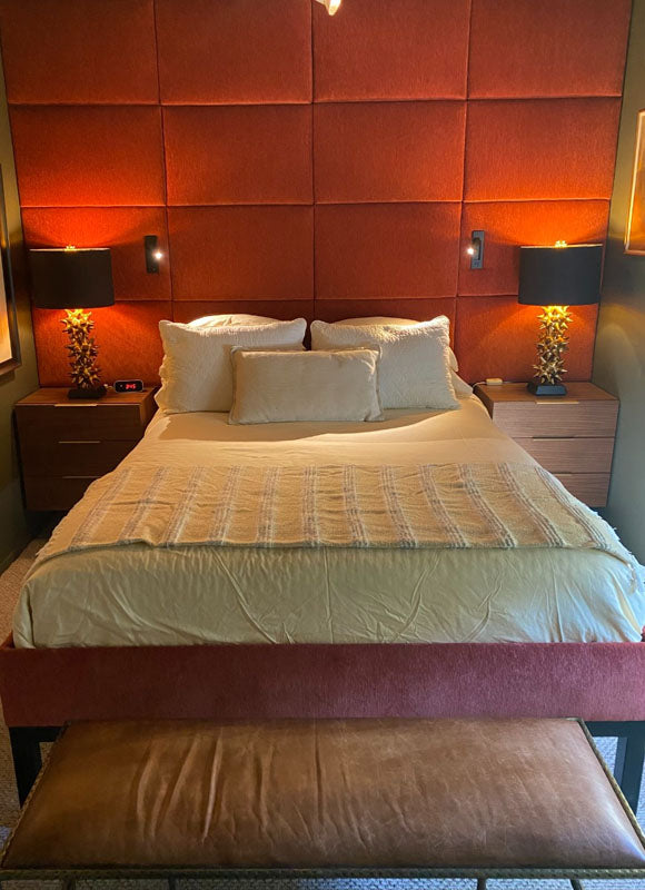 Paneled wall bed with built-in reading lights