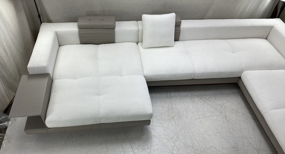 Custom leather & fabric sectional, bird's eye view