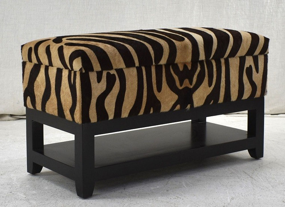 Storage bench in Zebra hair-on-hide