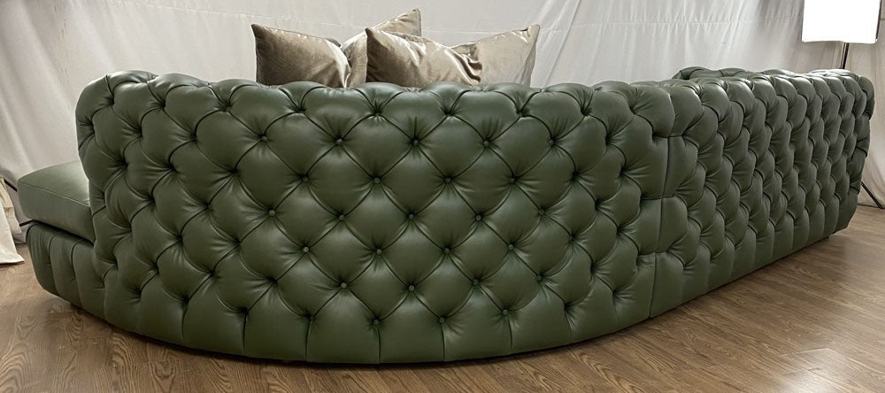 Diamond-tufted leather sectional
